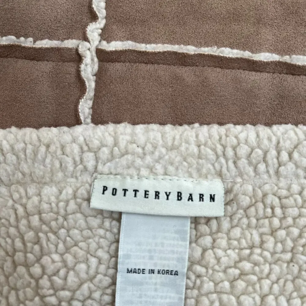 Pottery Barn Faux Suede Sherpa Throw Blanket 50 x 60 in Grid Pattern